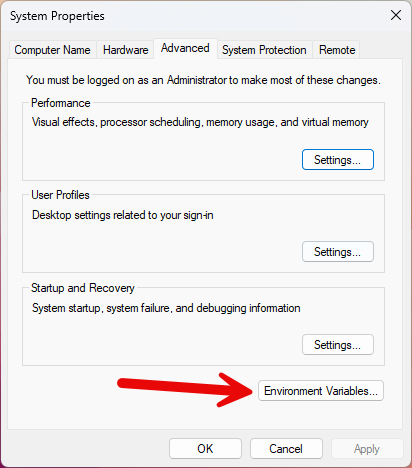 How to change environment variables from System Properties