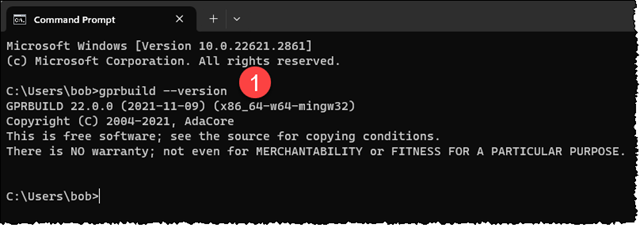 Result of gprbuild --version in a Command Prompt