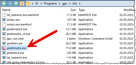 Location of gnatstudio.exe in Explorer